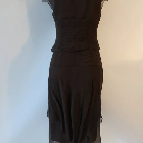 Womens 2PC Lela Rose 100% Silk Brown Blouse, Skirt Set 8 - Picture 9 of 11